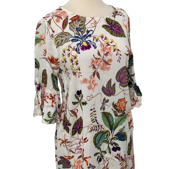 NWT H&M Women's 3/4 Ruffled Sleeve Dress White Multi Floral Botanical Size 6 - Picture 3 of 10